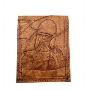Montclair Vintage Embossed Leather Fisherman Bifold Wallet Brown Handcrafted Box